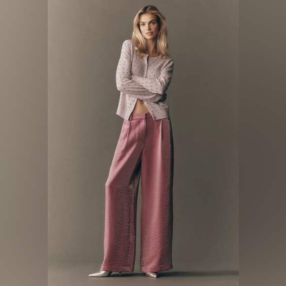 Anthropologie Maeve Shimmered Wide-Leg Trousers  Pants Size 12 - Picture 3 of 6